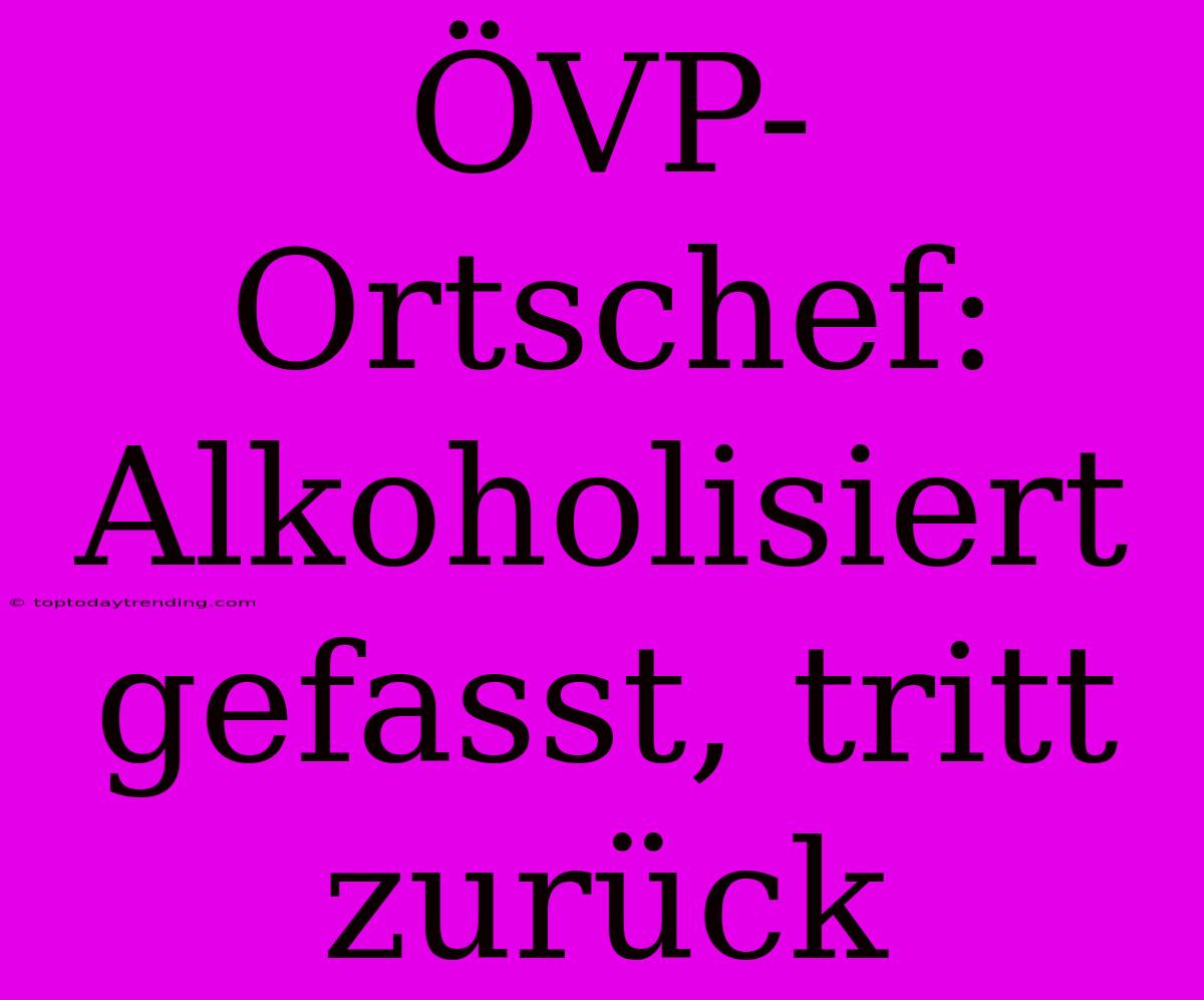 ÖVP-Ortschef: Alkoholisiert Gefasst, Tritt Zurück