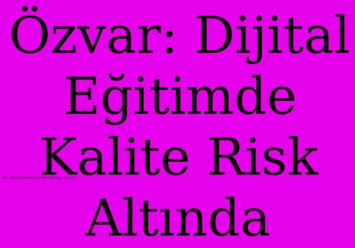 Özvar: Dijital Eğitimde Kalite Risk Altında