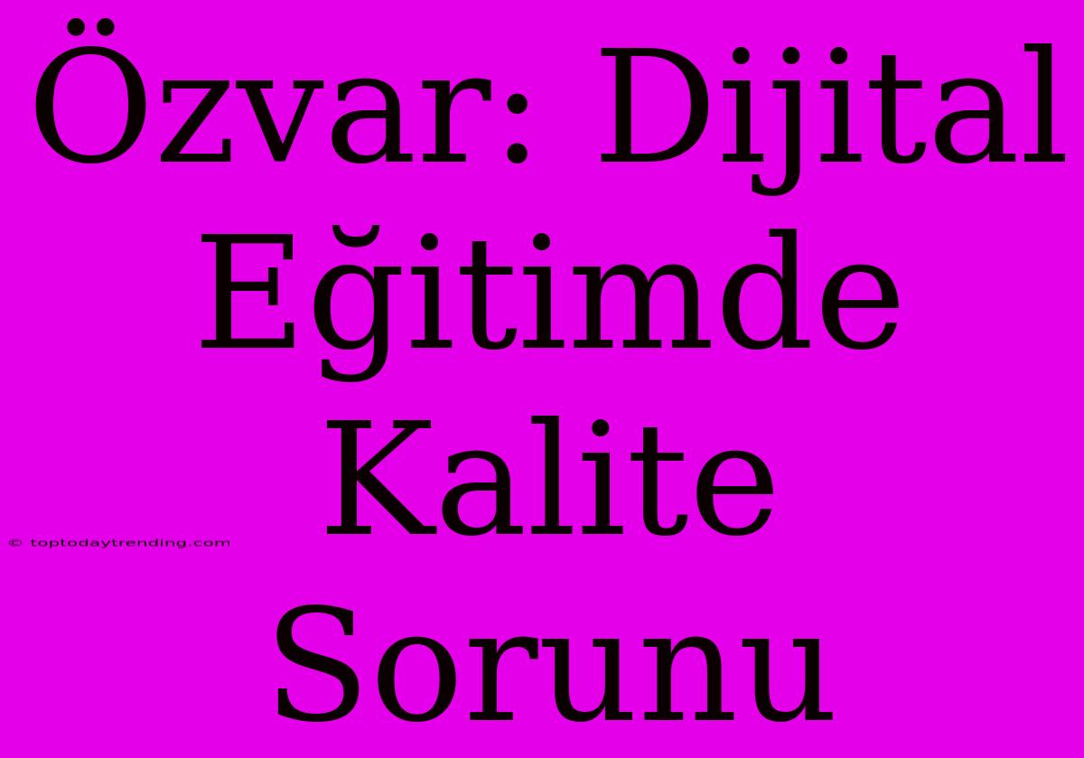 Özvar: Dijital Eğitimde Kalite Sorunu