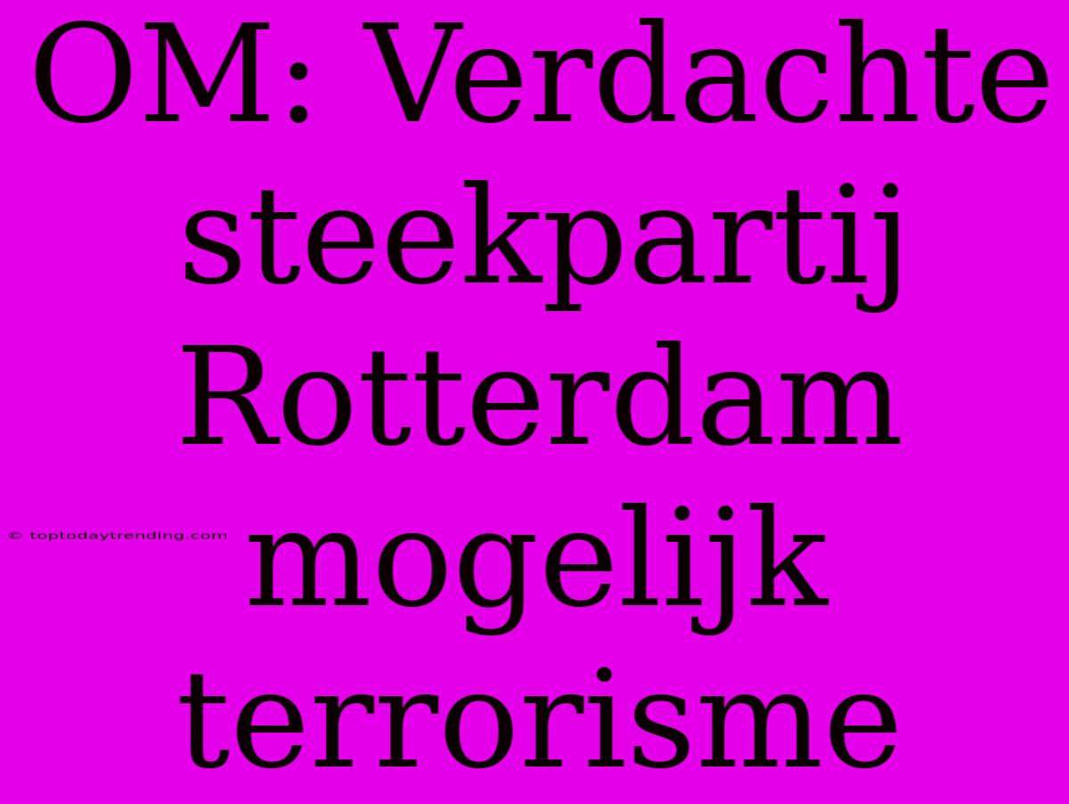 OM: Verdachte Steekpartij Rotterdam Mogelijk Terrorisme