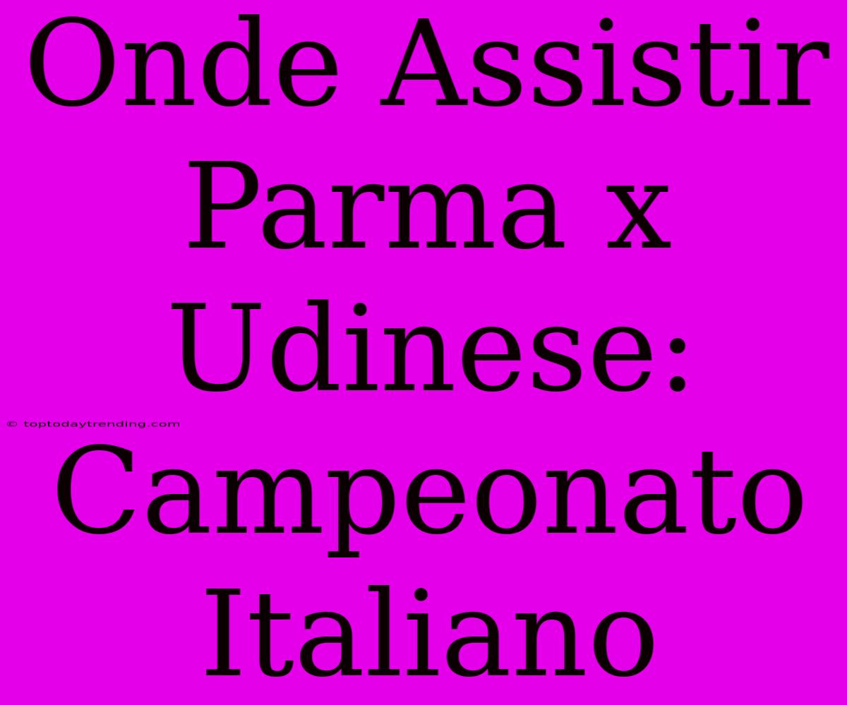 Onde Assistir Parma X Udinese: Campeonato Italiano