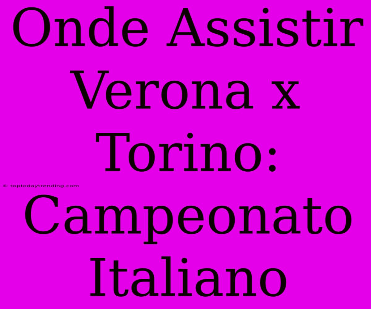 Onde Assistir Verona X Torino: Campeonato Italiano