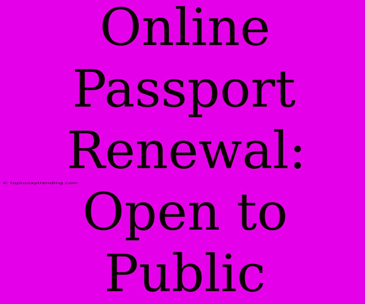 Online Passport Renewal: Open To Public