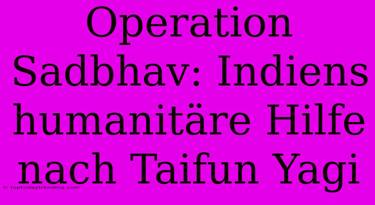 Operation Sadbhav: Indiens Humanitäre Hilfe Nach Taifun Yagi