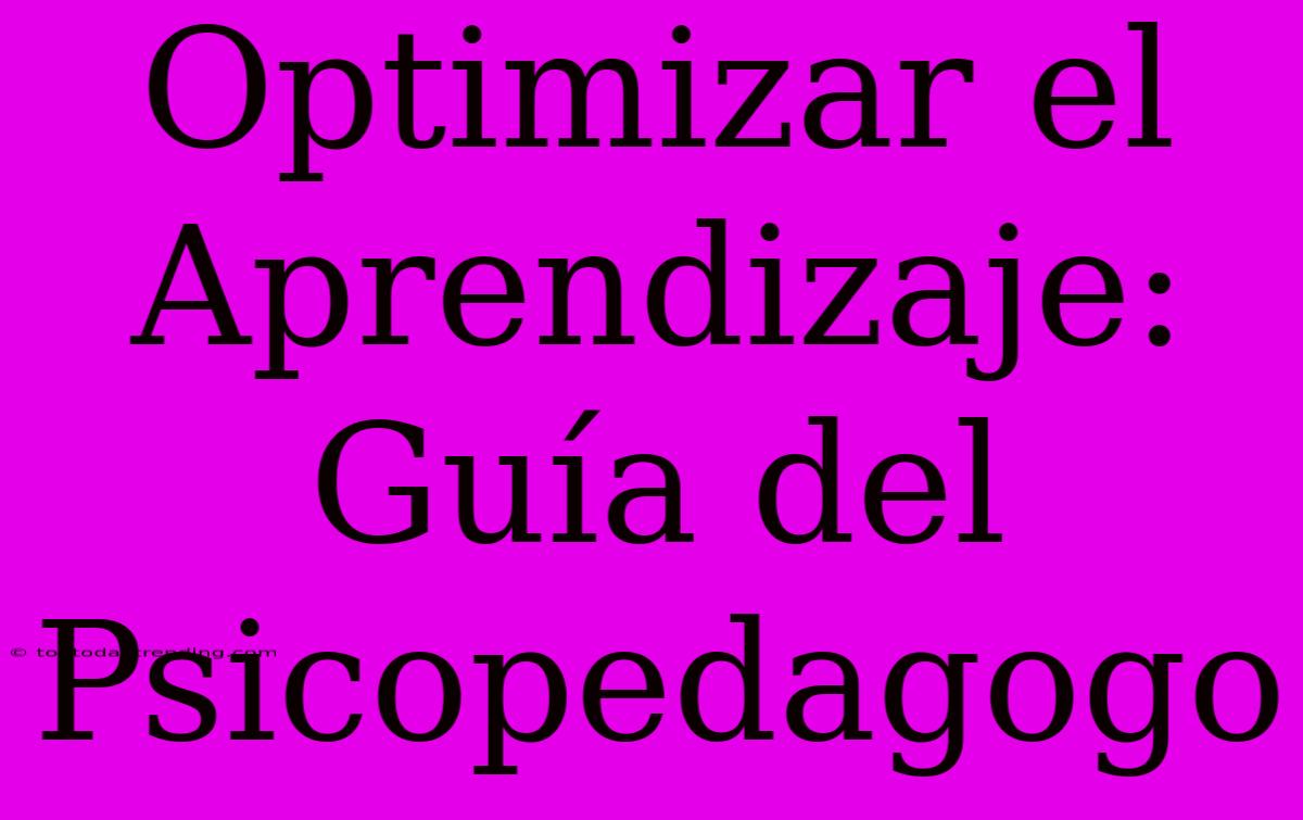 Optimizar El Aprendizaje: Guía Del Psicopedagogo