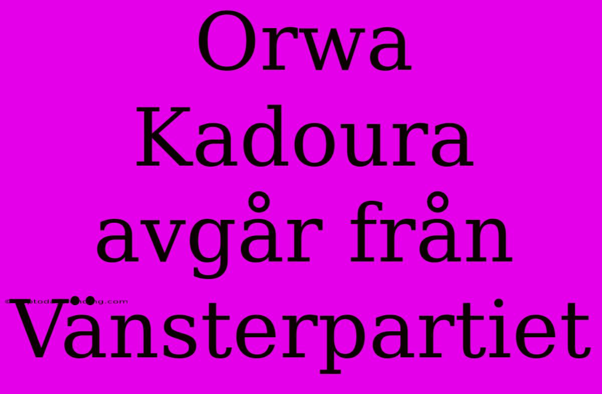 Orwa Kadoura Avgår Från Vänsterpartiet