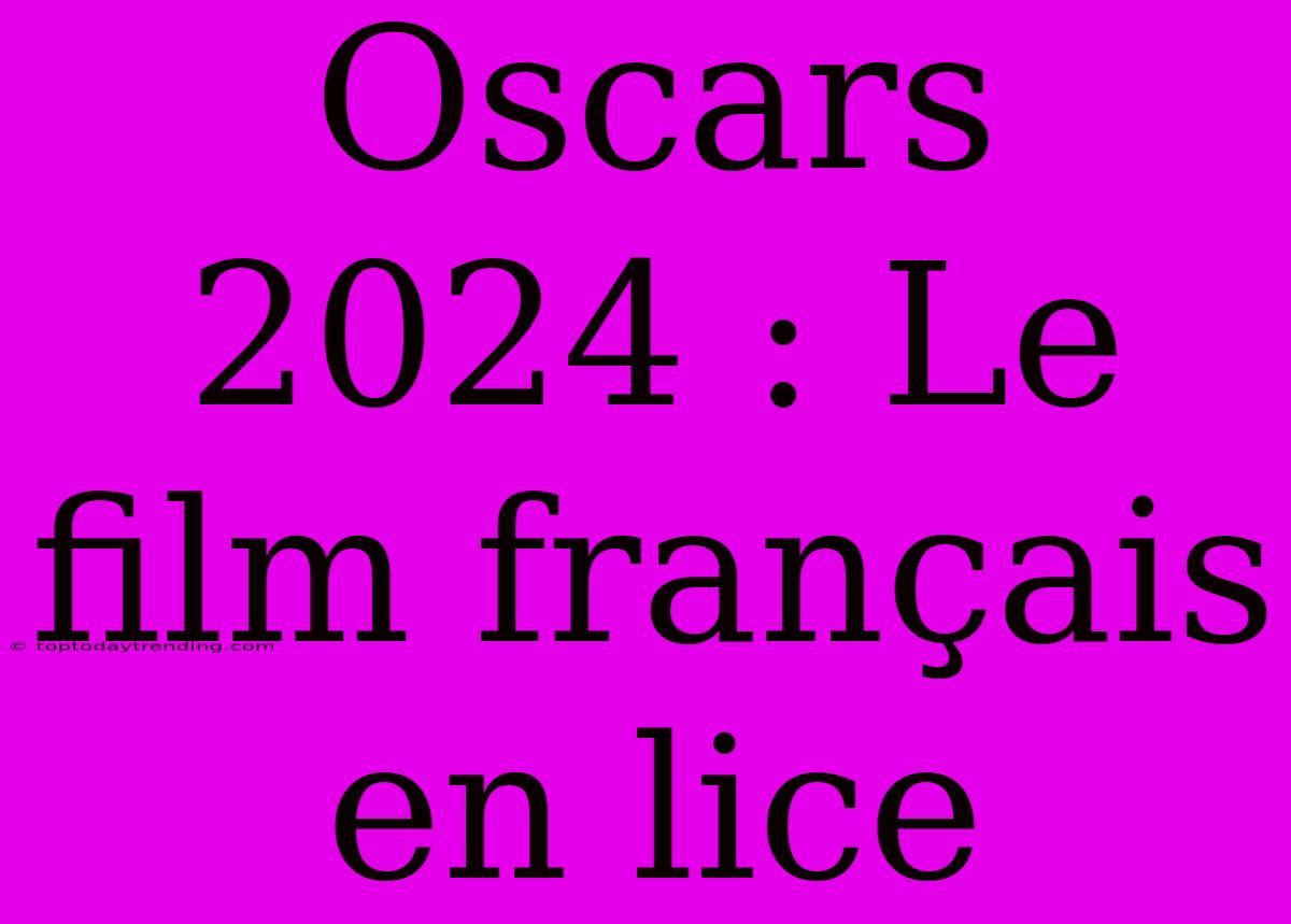 Oscars 2024 : Le Film Français En Lice