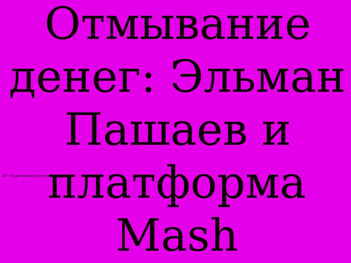 Отмывание Денег: Эльман Пашаев И Платформа Mash