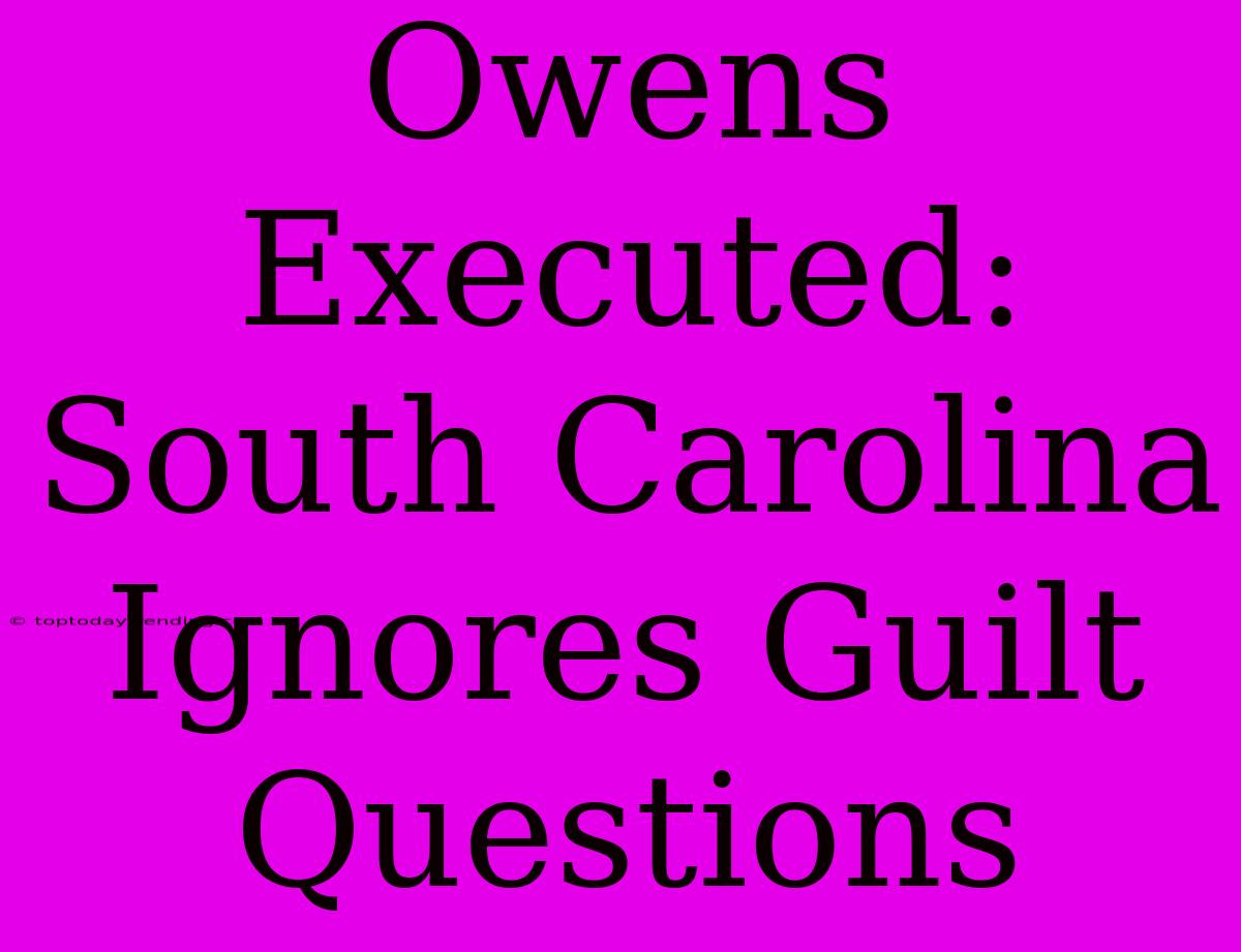 Owens Executed: South Carolina Ignores Guilt Questions