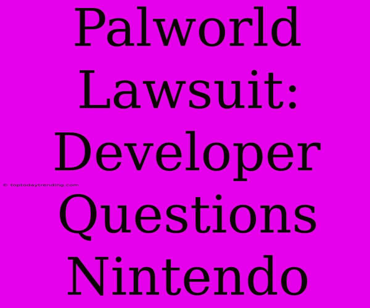 Palworld Lawsuit: Developer Questions Nintendo