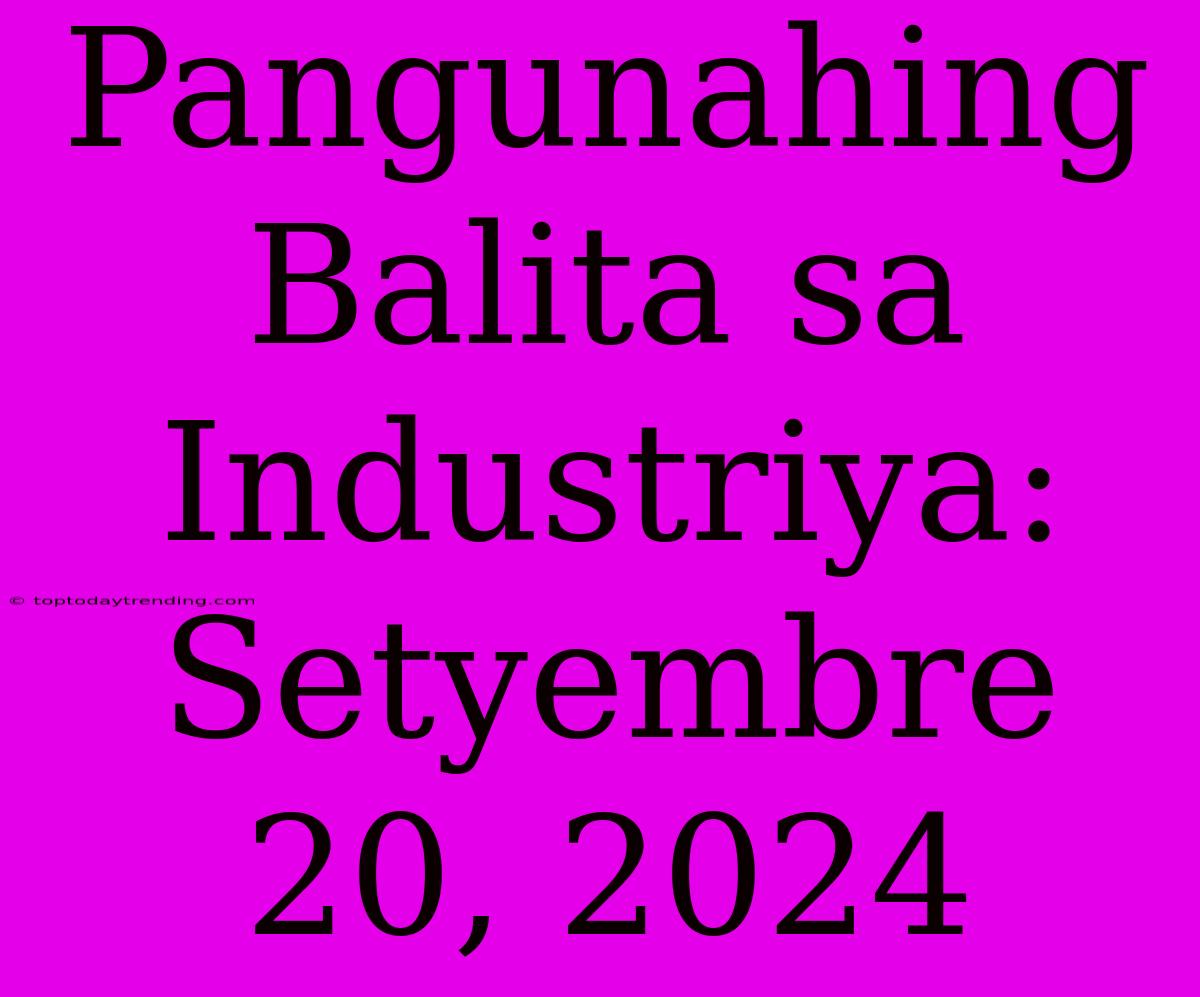 Pangunahing Balita Sa Industriya: Setyembre 20, 2024