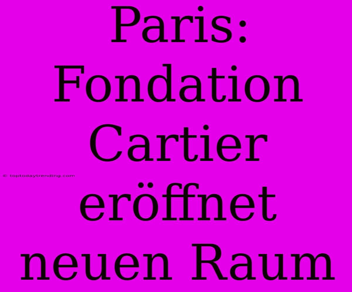 Paris: Fondation Cartier Eröffnet Neuen Raum