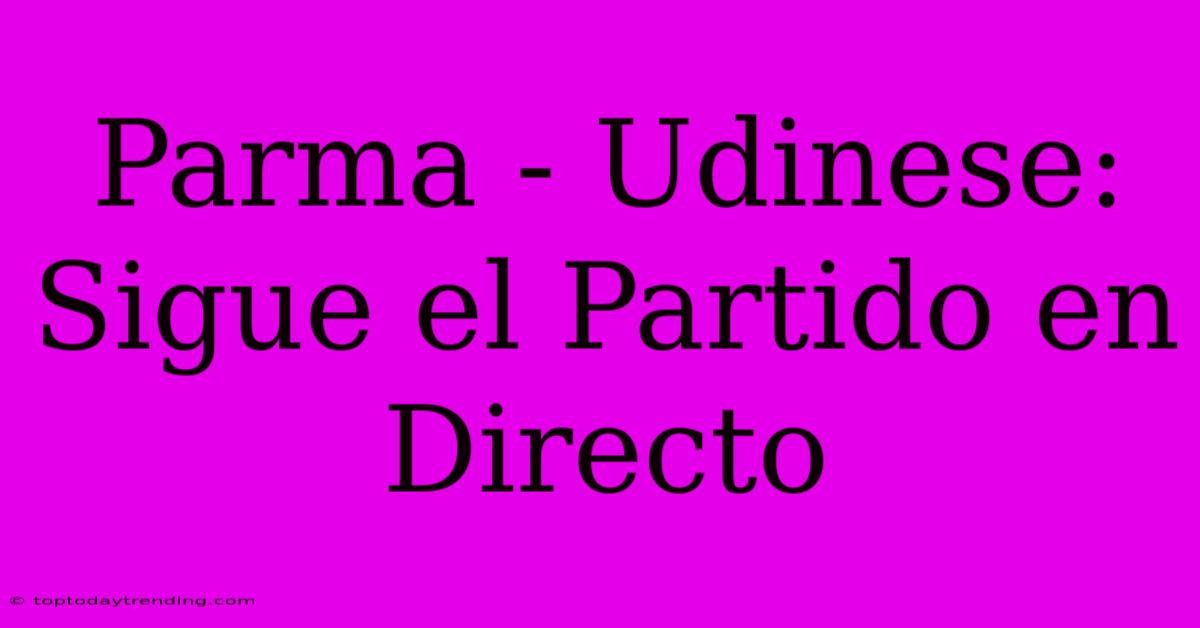 Parma - Udinese: Sigue El Partido En Directo