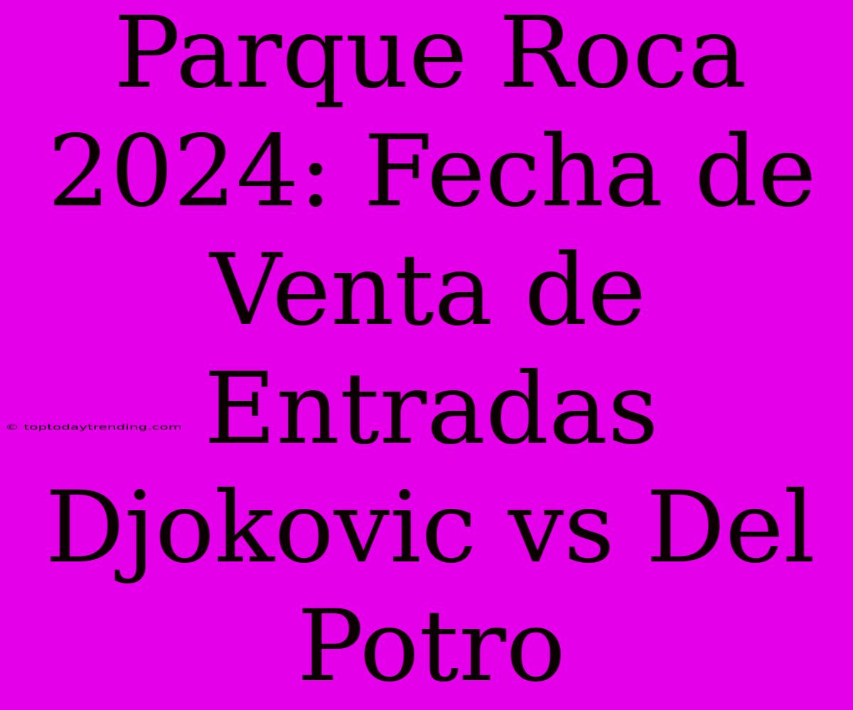 Parque Roca 2024: Fecha De Venta De Entradas Djokovic Vs Del Potro