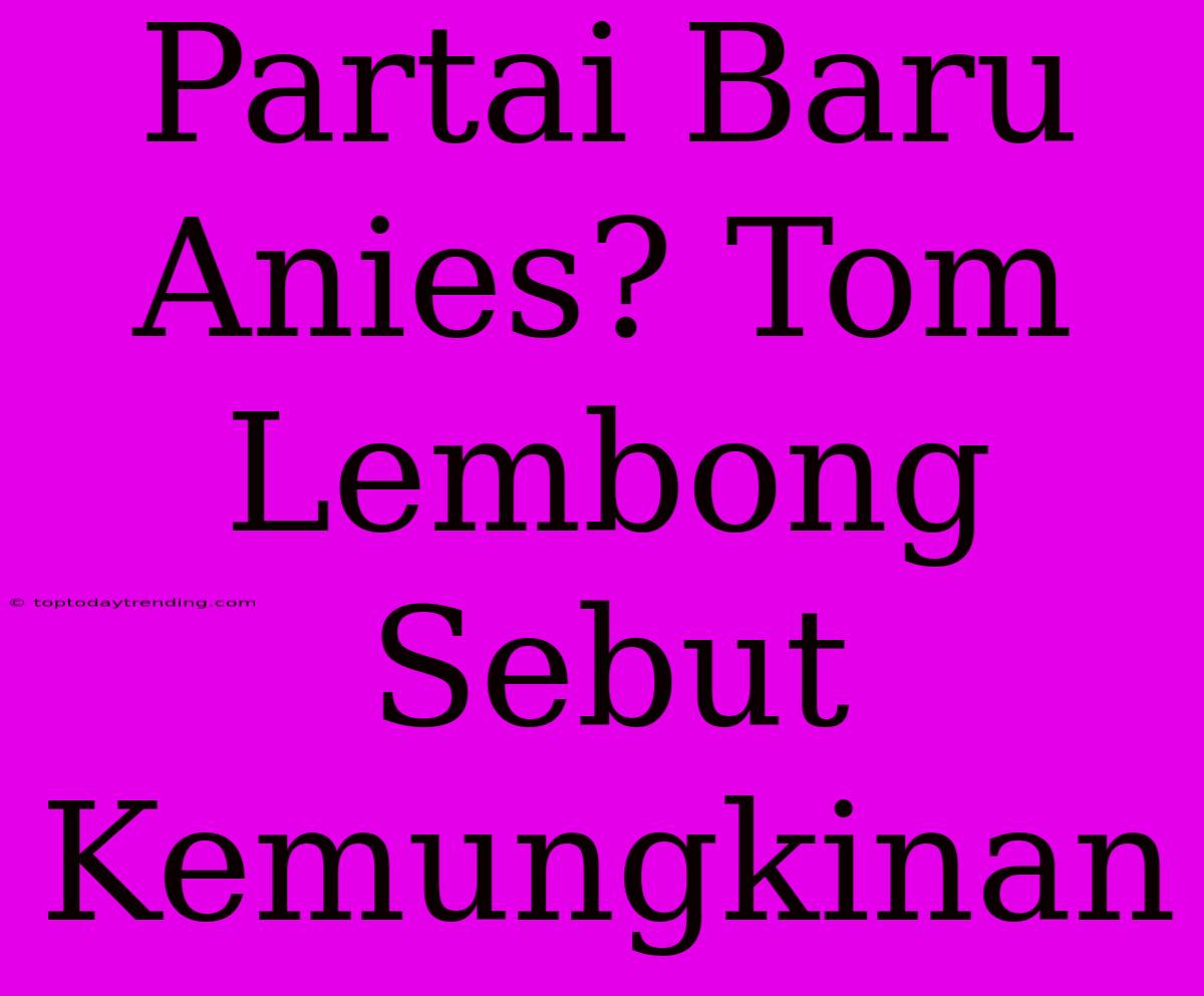 Partai Baru Anies? Tom Lembong Sebut Kemungkinan