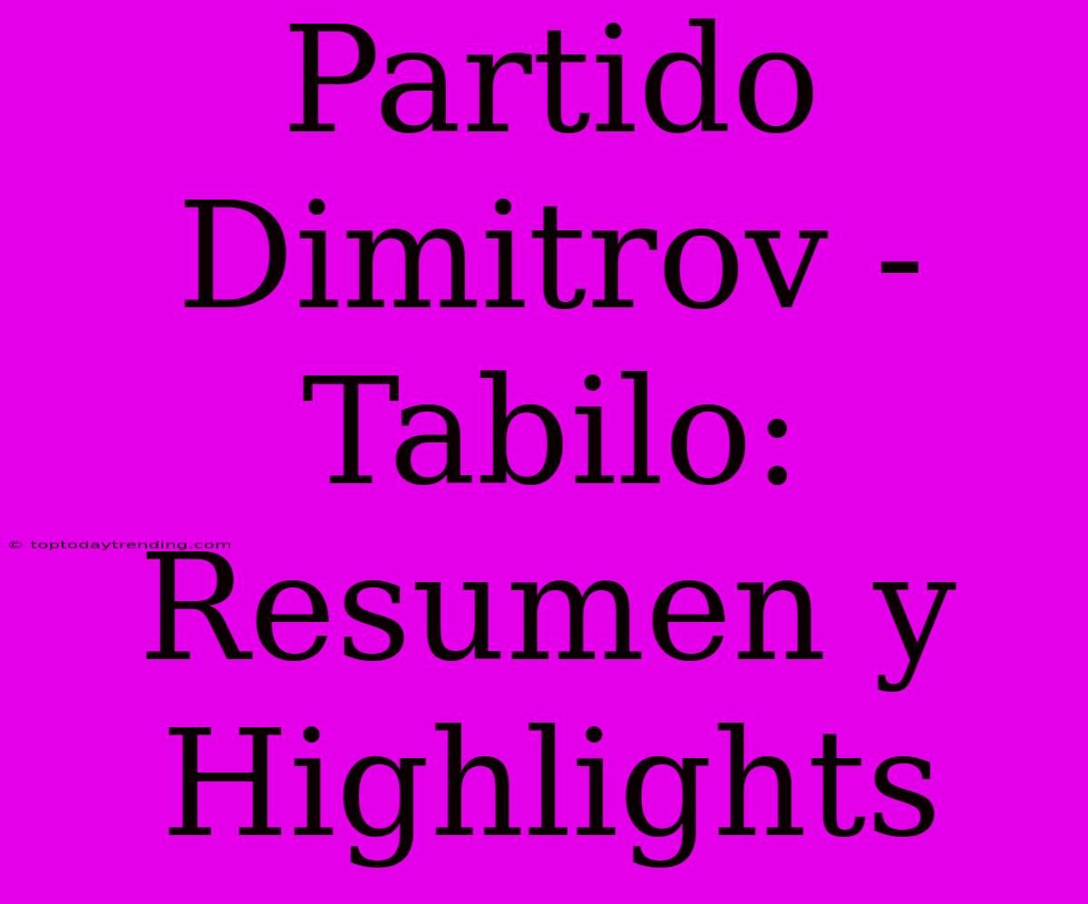 Partido Dimitrov - Tabilo: Resumen Y Highlights