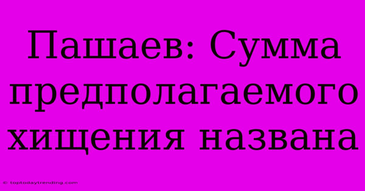 Пашаев: Сумма Предполагаемого Хищения Названа