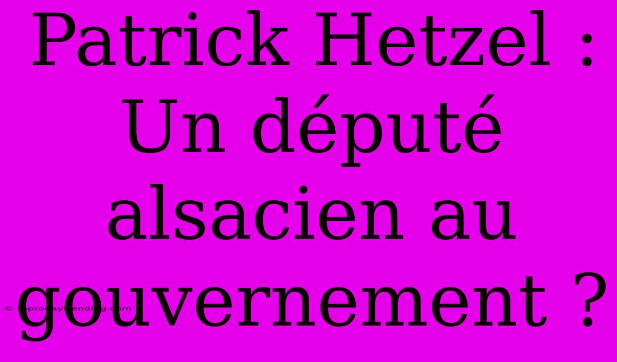 Patrick Hetzel : Un Député Alsacien Au Gouvernement ?