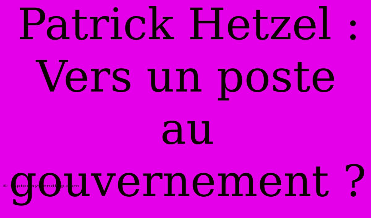 Patrick Hetzel : Vers Un Poste Au Gouvernement ?