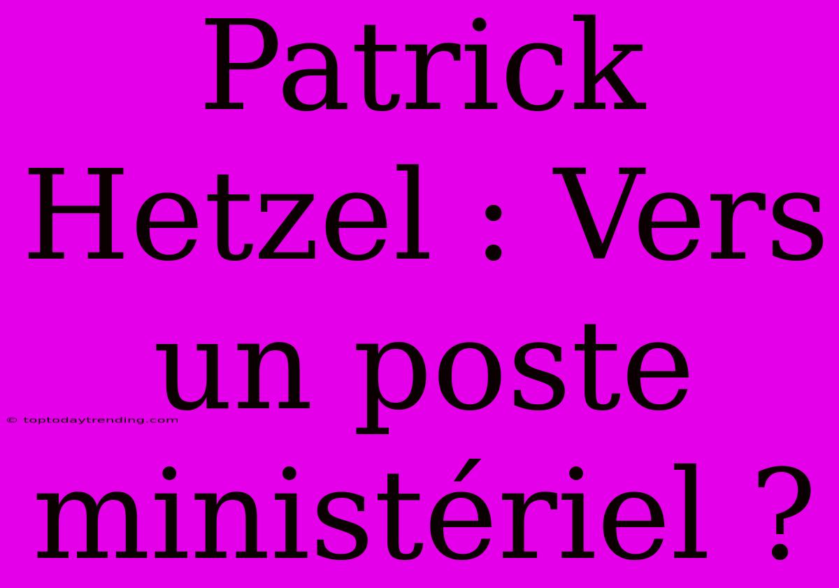 Patrick Hetzel : Vers Un Poste Ministériel ?