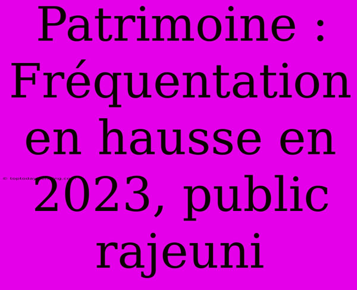 Patrimoine : Fréquentation En Hausse En 2023, Public Rajeuni