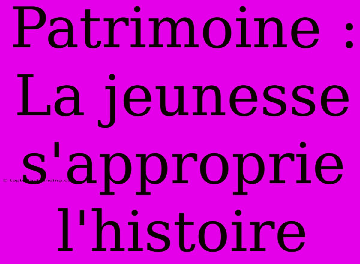 Patrimoine : La Jeunesse S'approprie L'histoire