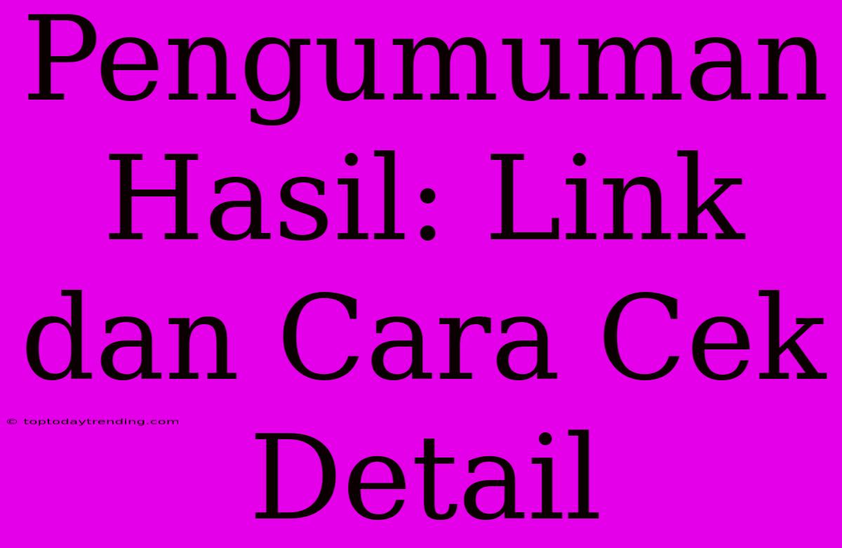 Pengumuman Hasil: Link Dan Cara Cek Detail