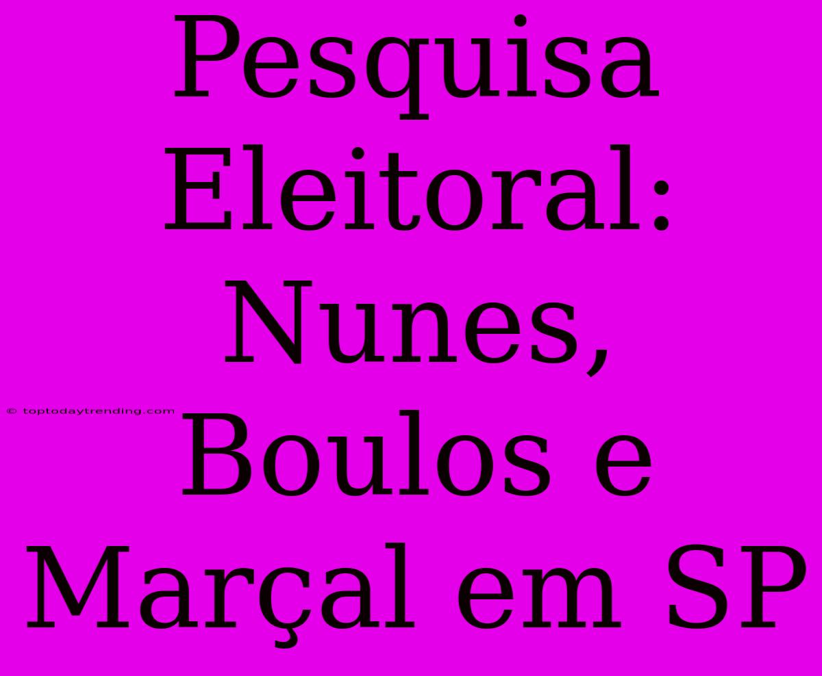 Pesquisa Eleitoral: Nunes, Boulos E Marçal Em SP