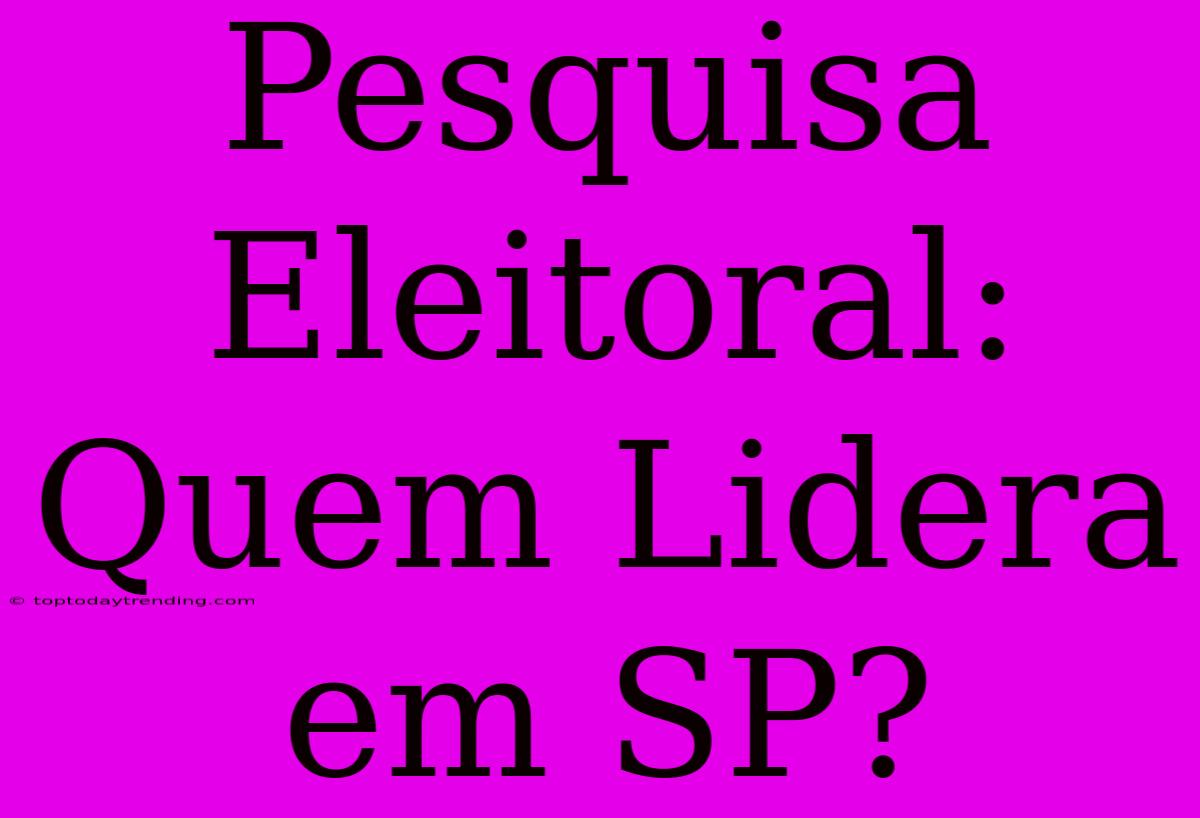 Pesquisa Eleitoral: Quem Lidera Em SP?