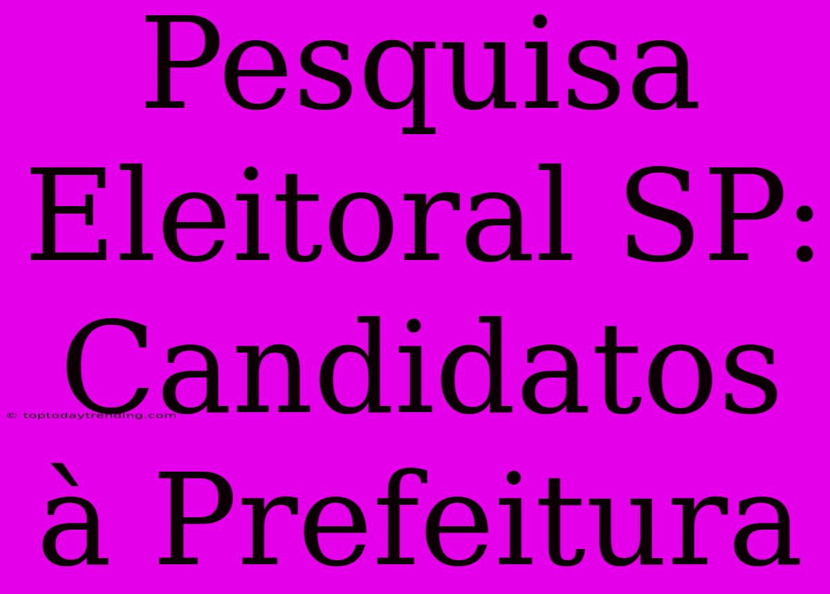 Pesquisa Eleitoral SP: Candidatos À Prefeitura