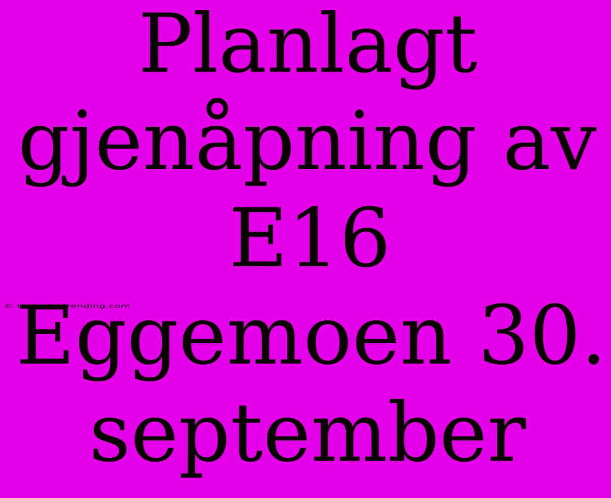 Planlagt Gjenåpning Av E16 Eggemoen 30. September