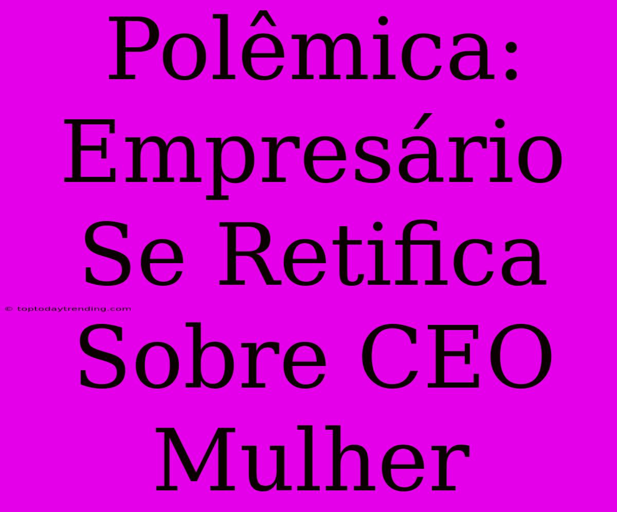 Polêmica: Empresário Se Retifica Sobre CEO Mulher