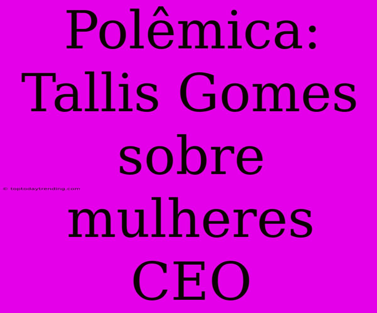 Polêmica: Tallis Gomes Sobre Mulheres CEO