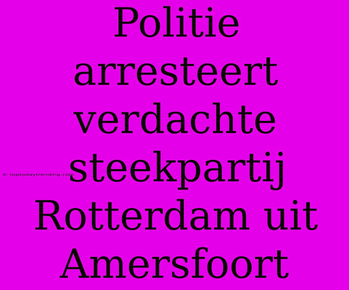 Politie Arresteert Verdachte Steekpartij Rotterdam Uit Amersfoort