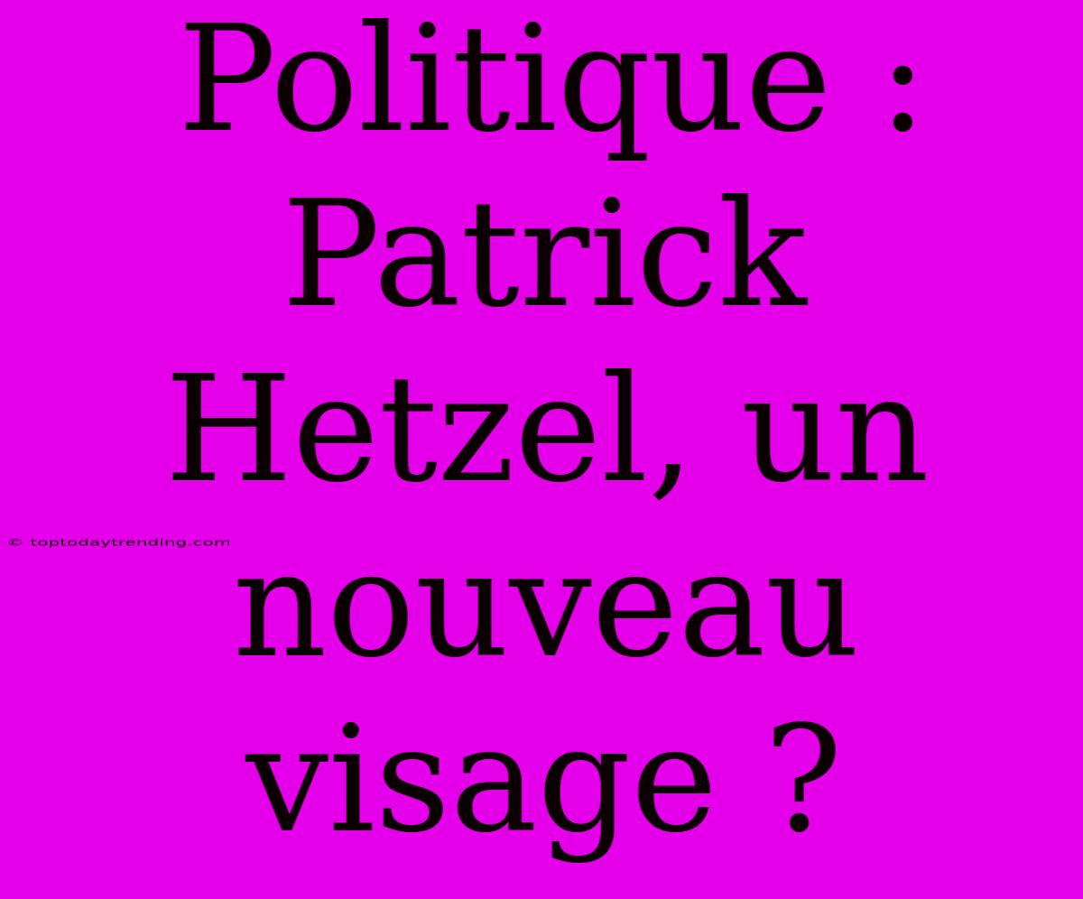 Politique : Patrick Hetzel, Un Nouveau Visage ?