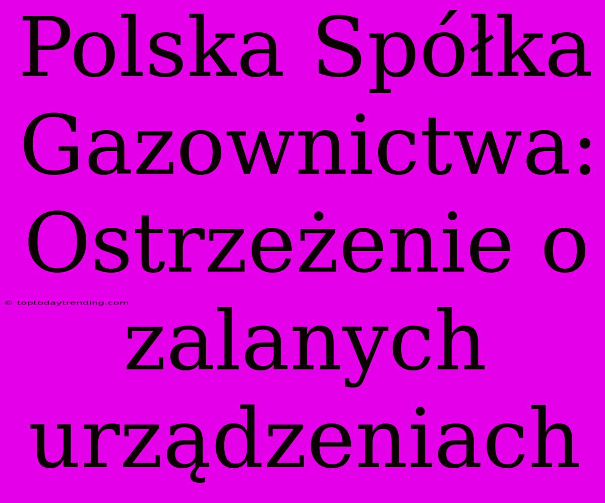 Polska Spółka Gazownictwa: Ostrzeżenie O Zalanych Urządzeniach