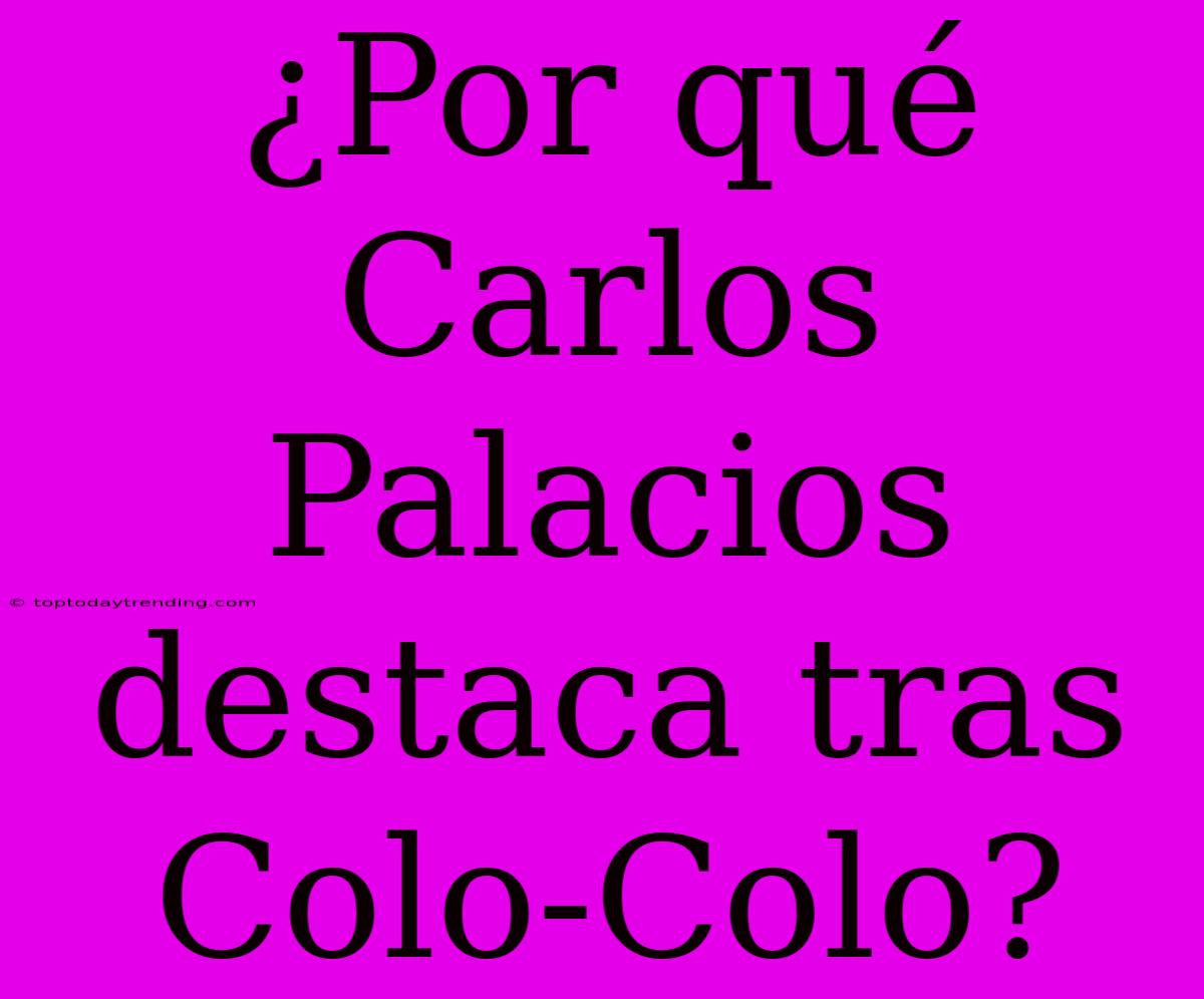 ¿Por Qué Carlos Palacios Destaca Tras Colo-Colo?