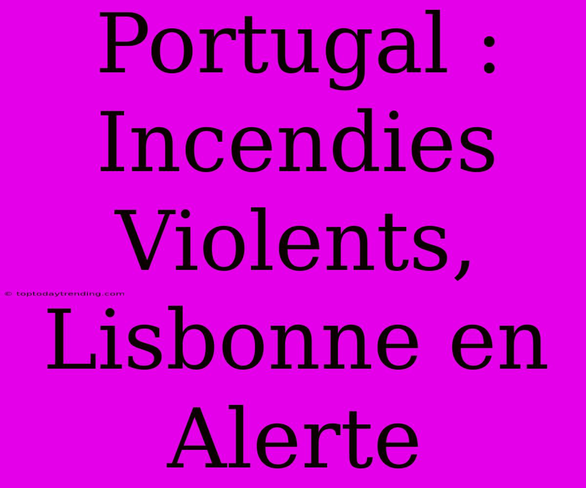 Portugal : Incendies Violents, Lisbonne En Alerte