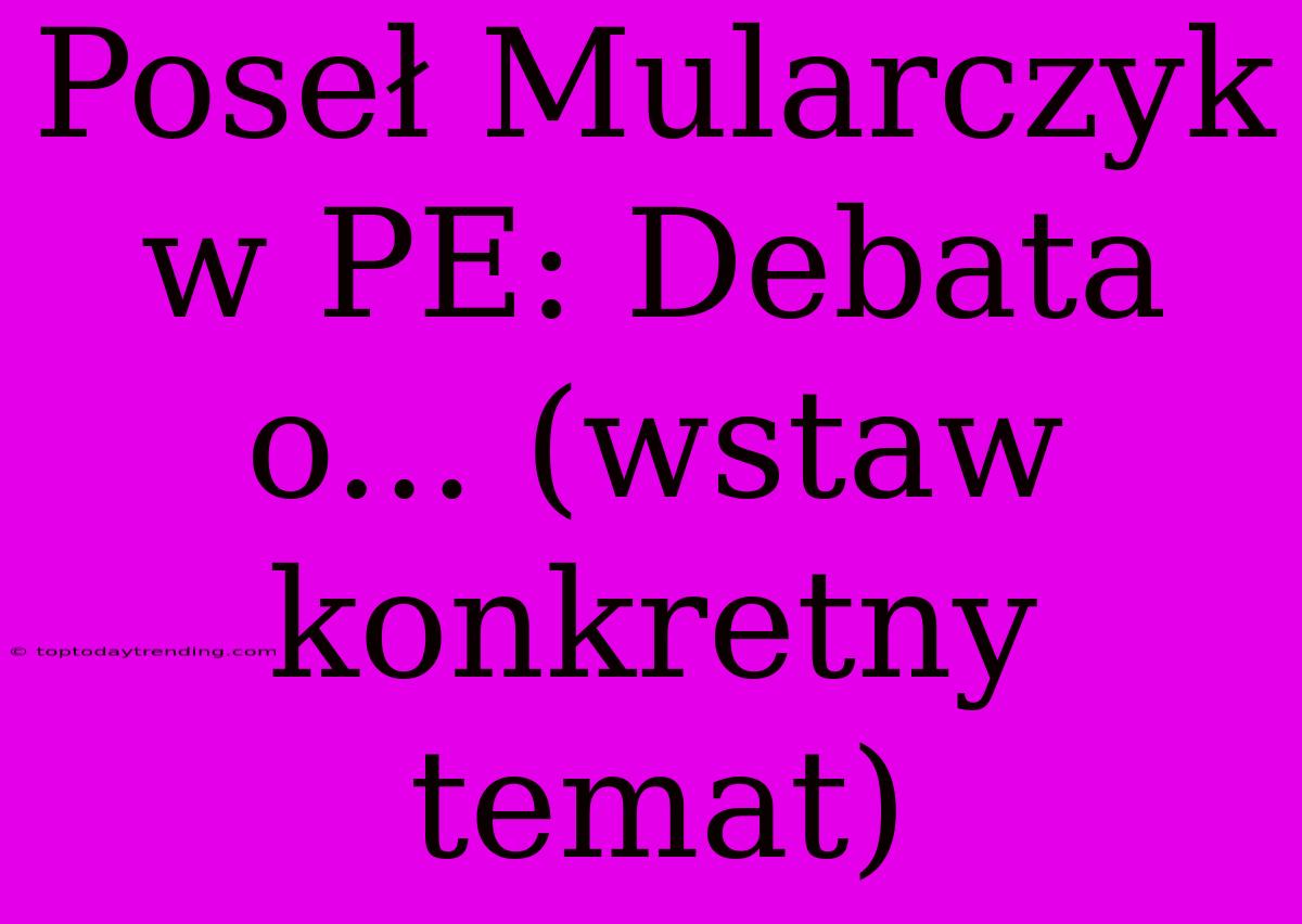 Poseł Mularczyk W PE: Debata O... (wstaw Konkretny Temat)