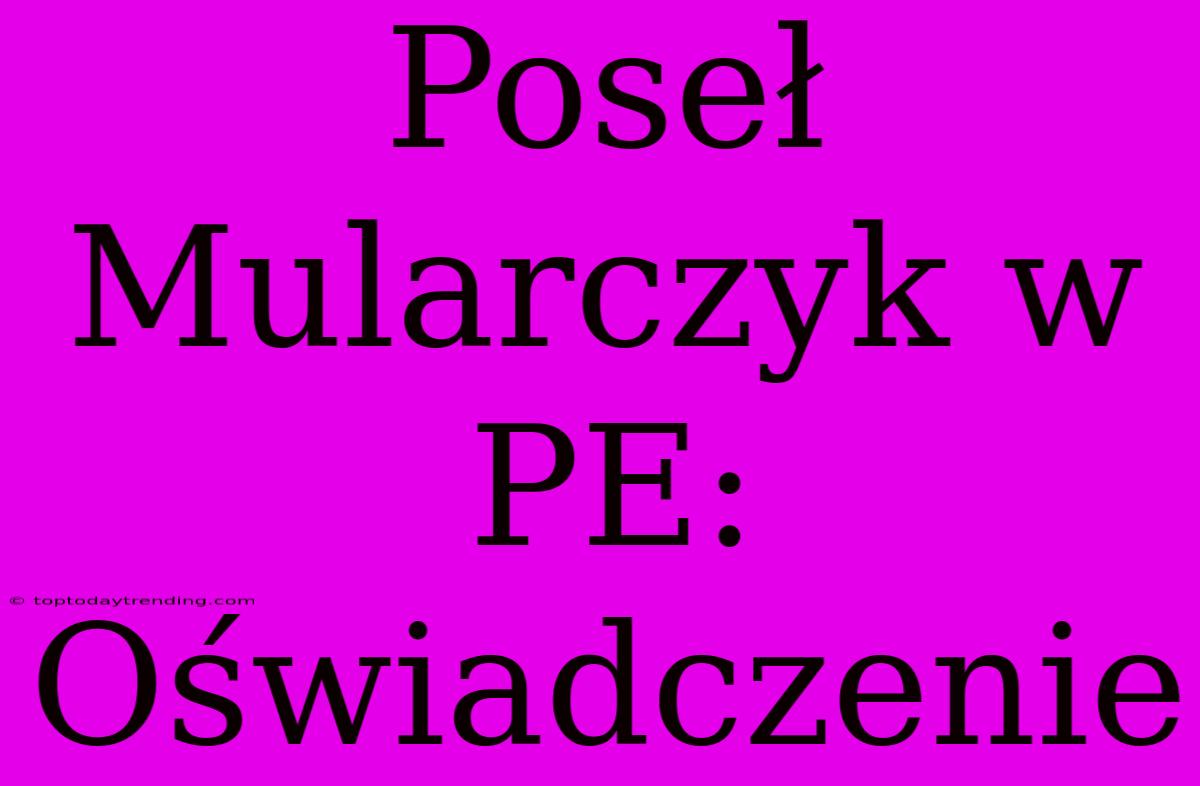 Poseł Mularczyk W PE: Oświadczenie