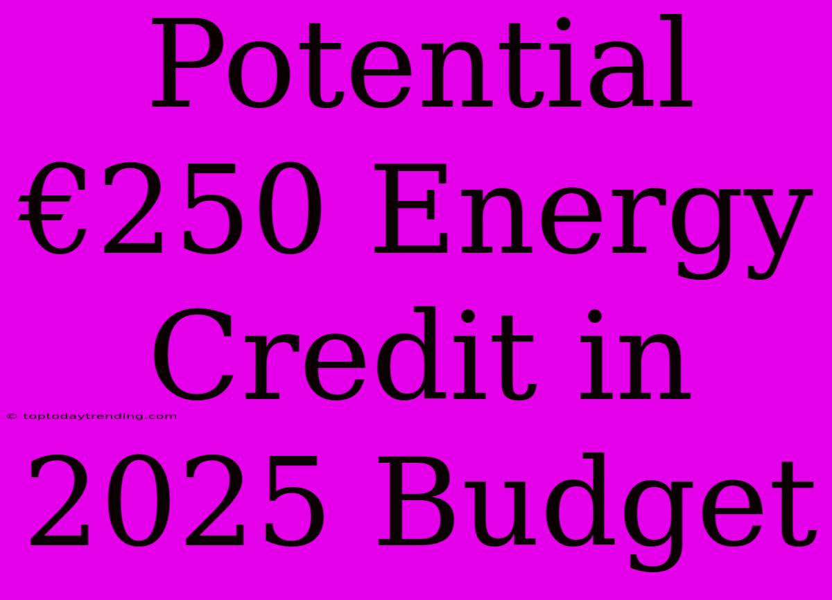 Potential €250 Energy Credit In 2025 Budget