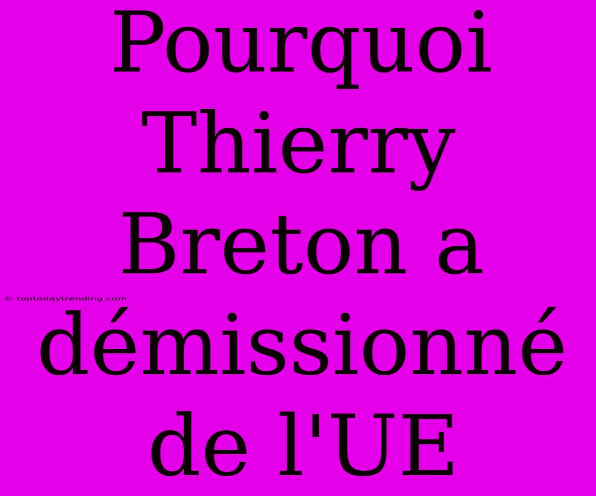 Pourquoi Thierry Breton A Démissionné De L'UE