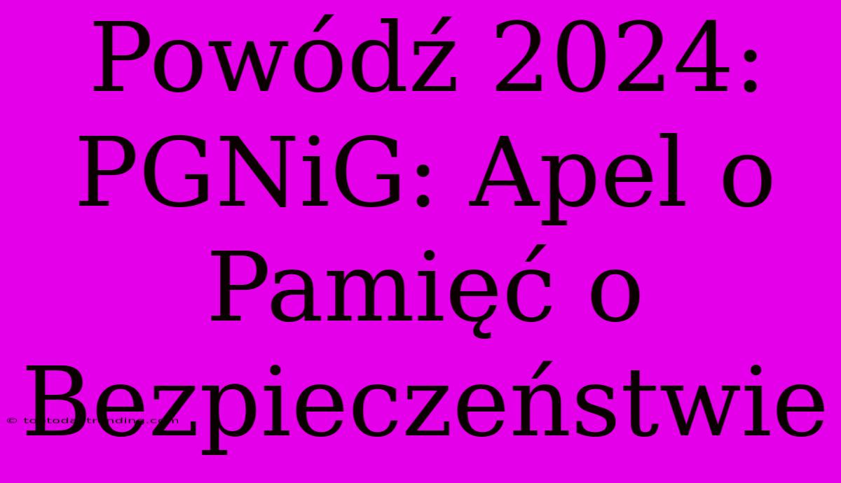 Powódź 2024: PGNiG: Apel O Pamięć O Bezpieczeństwie