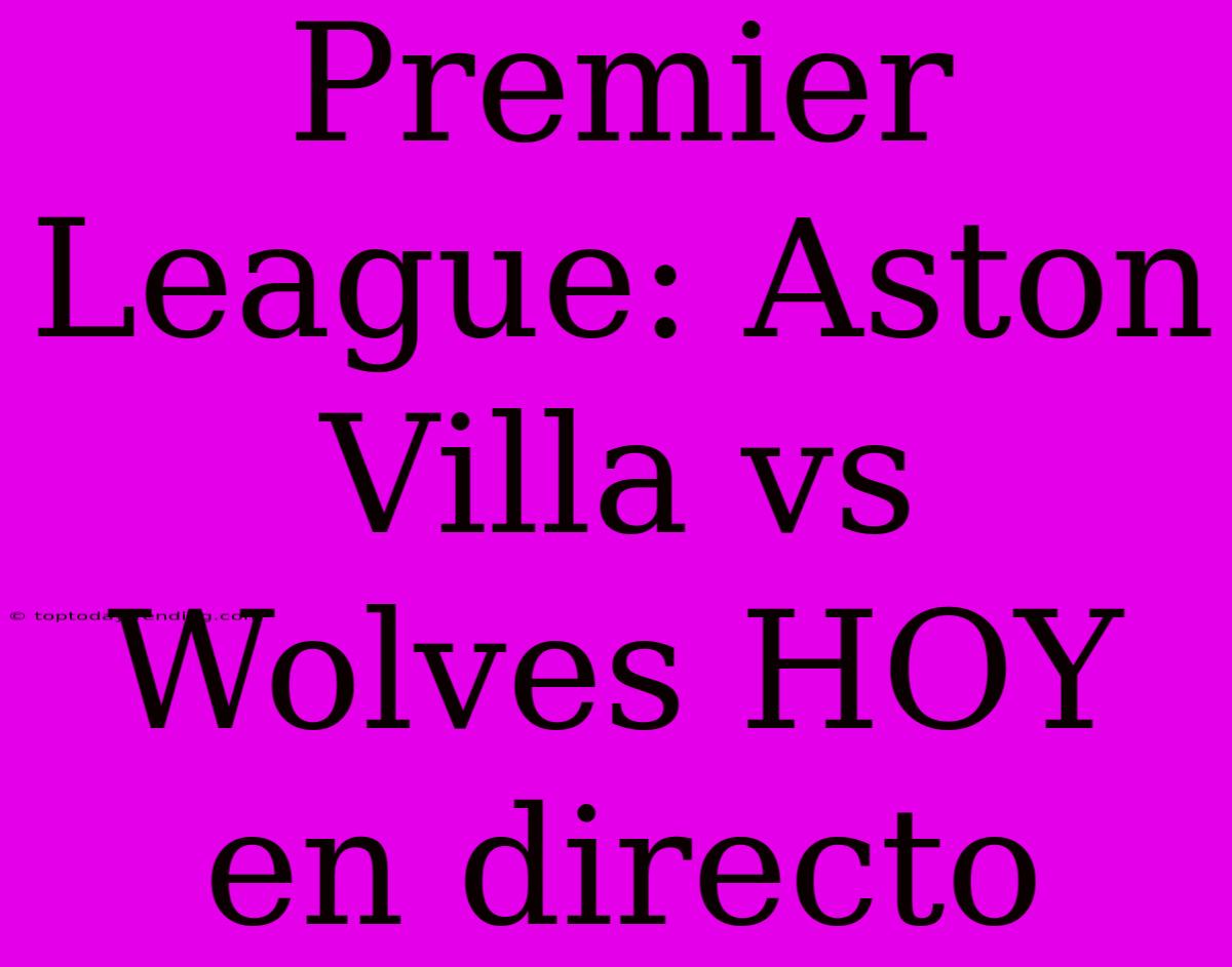 Premier League: Aston Villa Vs Wolves HOY En Directo