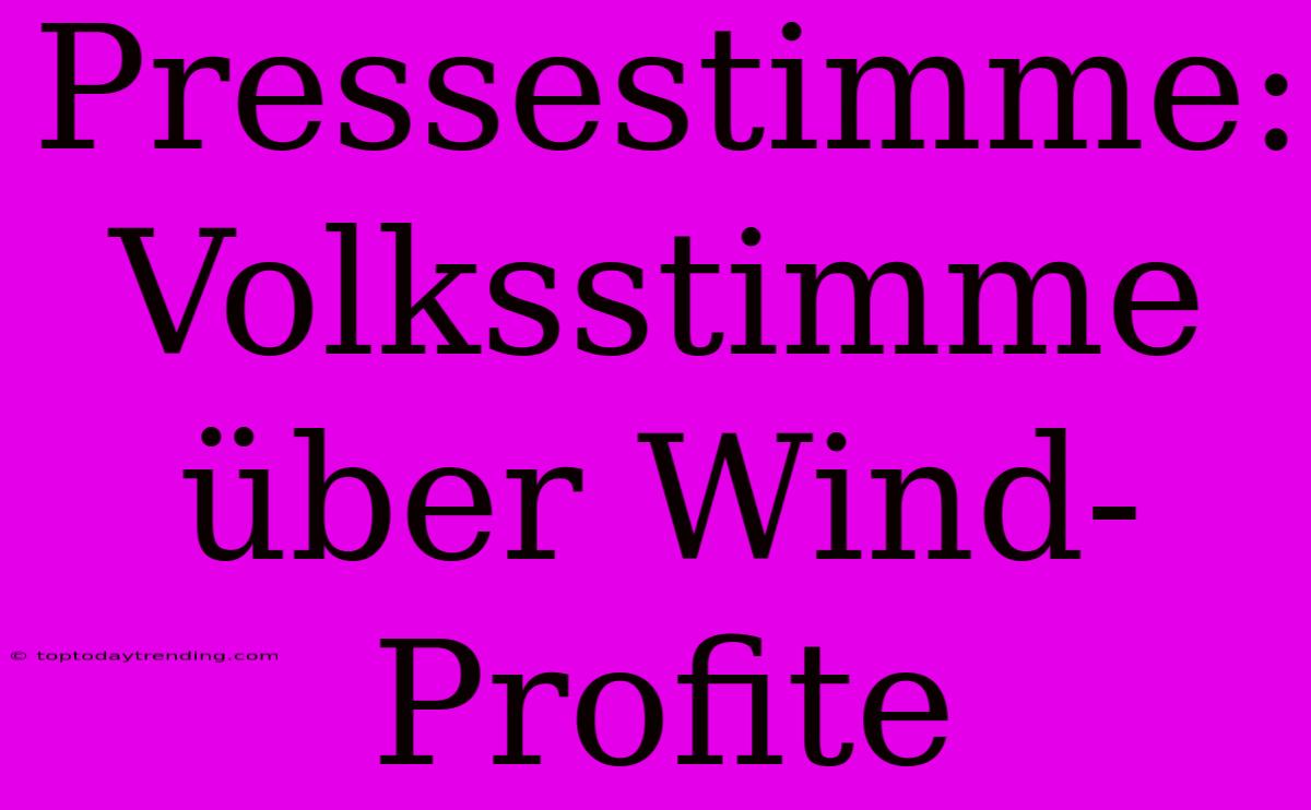 Pressestimme: Volksstimme Über Wind-Profite