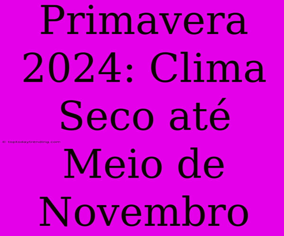 Primavera 2024: Clima Seco Até Meio De Novembro