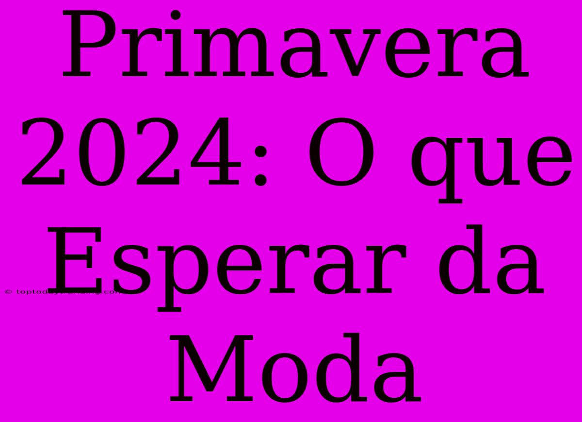 Primavera 2024: O Que Esperar Da Moda