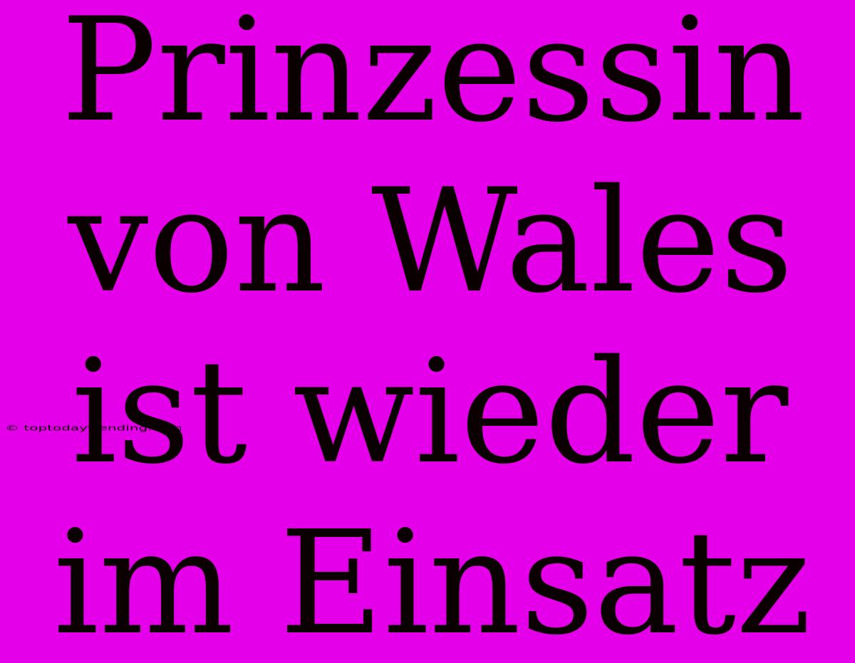 Prinzessin Von Wales Ist Wieder Im Einsatz