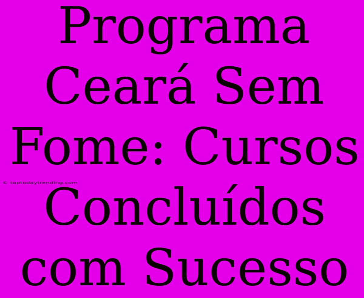 Programa Ceará Sem Fome: Cursos Concluídos Com Sucesso