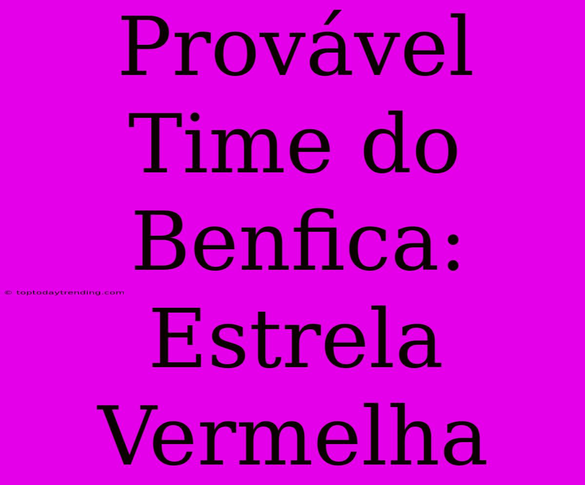 Provável Time Do Benfica: Estrela Vermelha